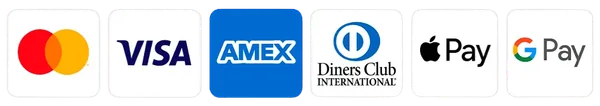 Visa, Mastercard, American Express, Discover, Apple Pay and Google Pay accepted at checkout